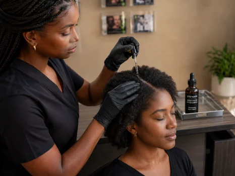 Growth factor serum applied to the scalp
